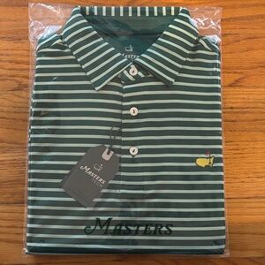 Masters Green and White Striped Performance Polo
